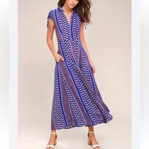 Lulu's Vibrant Blue and Pink Midi Dress